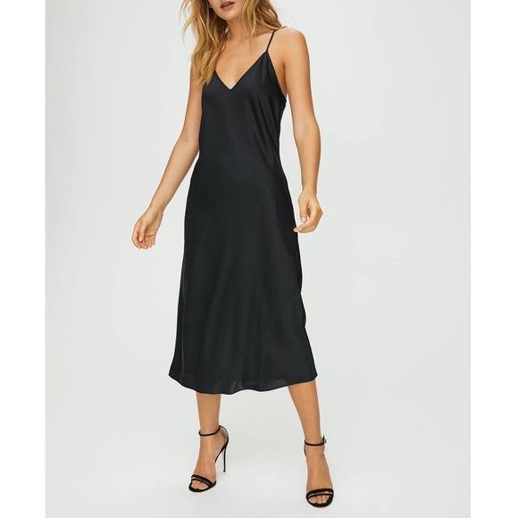 Aritzia Dresses & Skirts - Wilfred Only Slip Dress Black Midi V-Neck Bias Cut Whimsigoth Aritzia SZ XL NWT